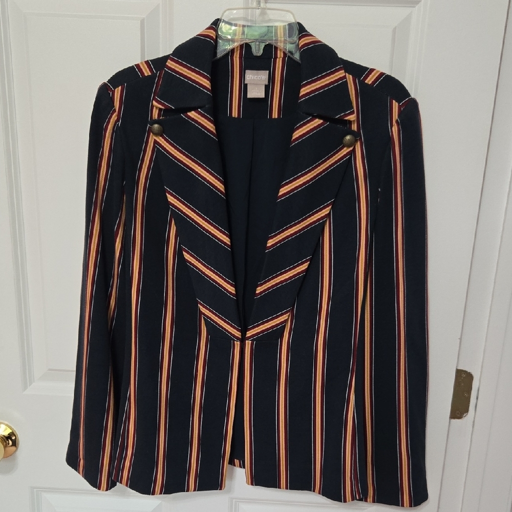 Chico's Navy and Orange Striped Blazer